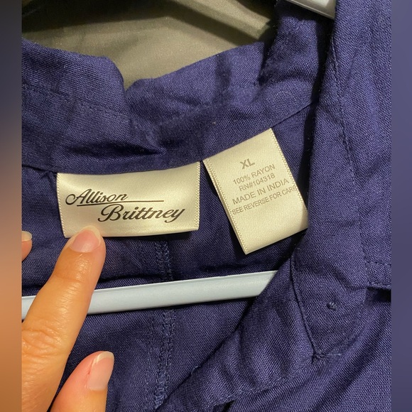 NWT Allison Brittney navy midi shirt dress - Picture 2 of 7